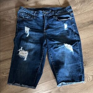 New York & Company Distressed Blue Denim Bermuda Shorts size 8